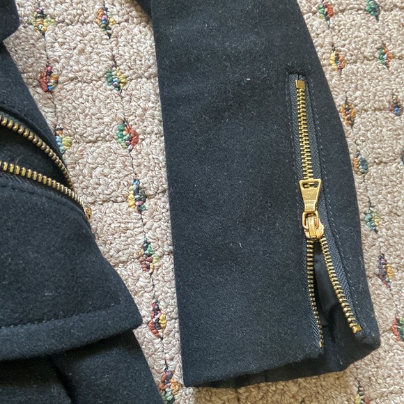 Express winter wool trench coat in black w gold buttons and zippers size XS - Picture 2 of 4